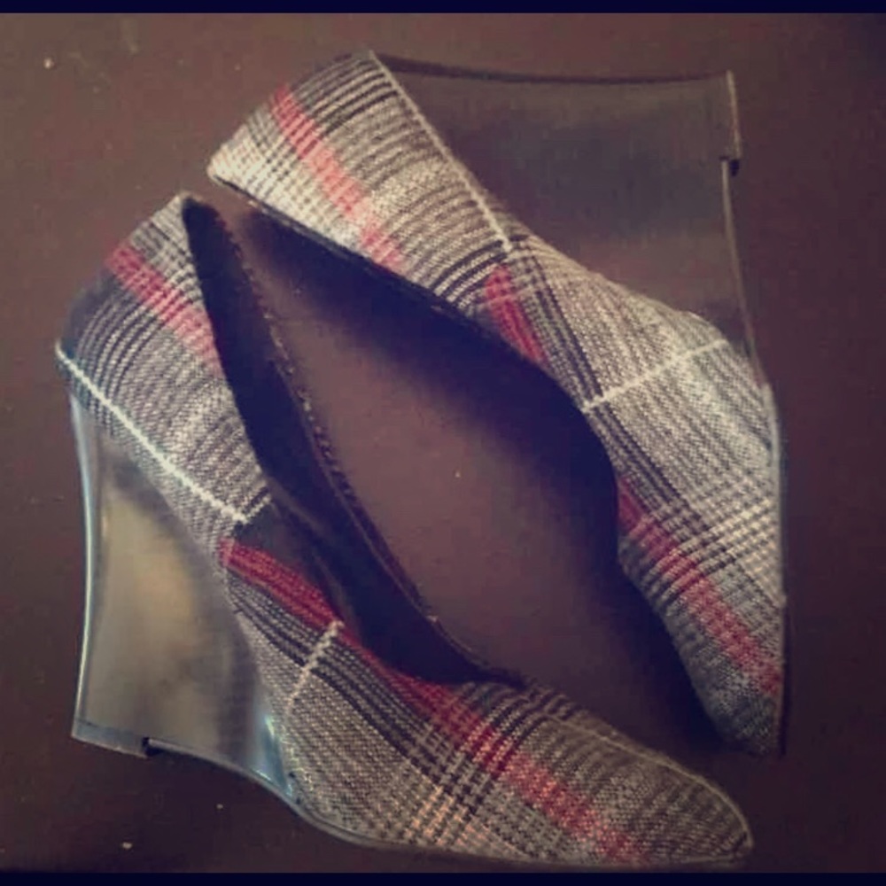 Plaid Wedge Heels Size 8